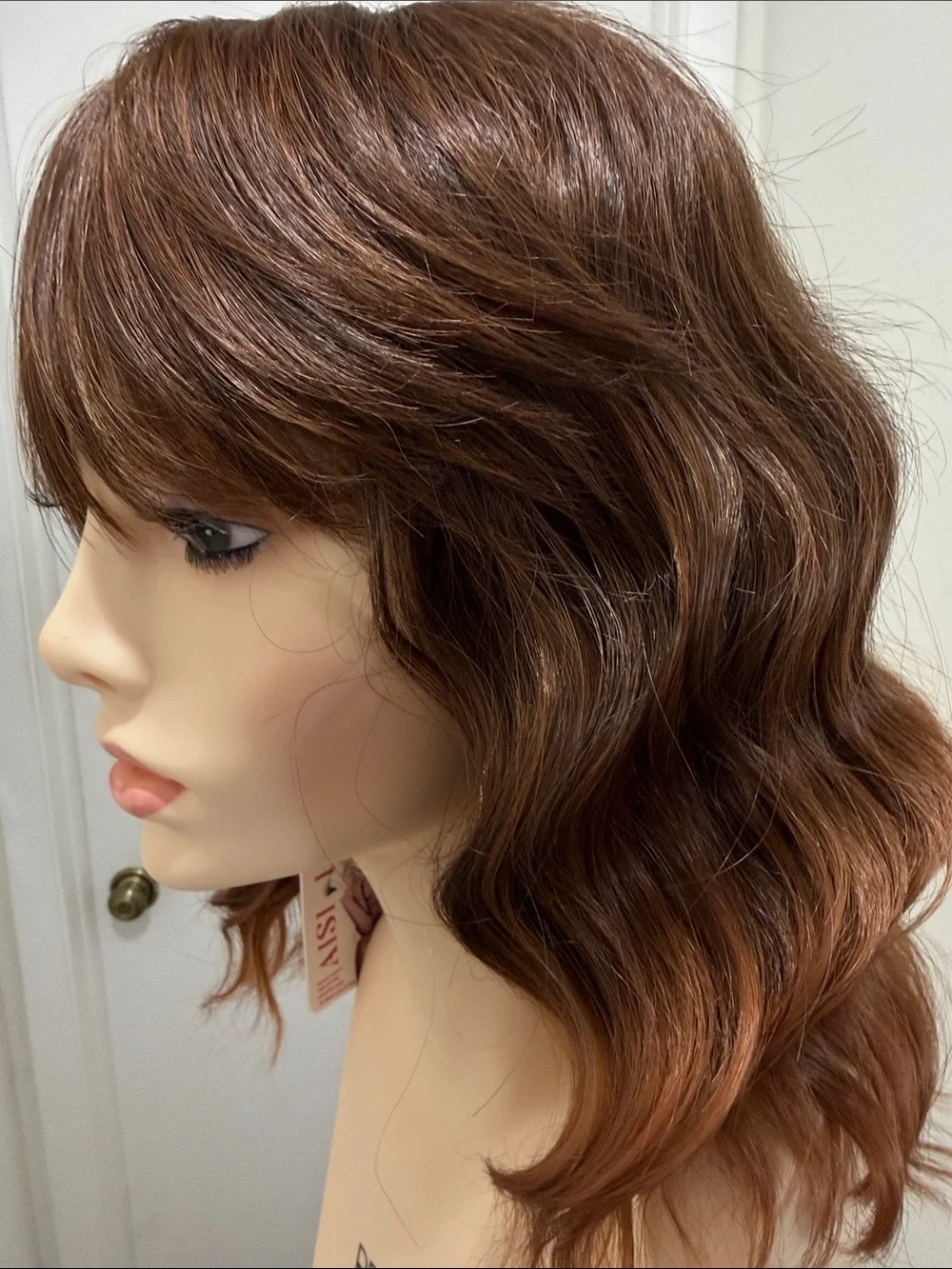HAIR, 14” Wavy Bob with Bangs, Brown to Copper Ombre Auburn